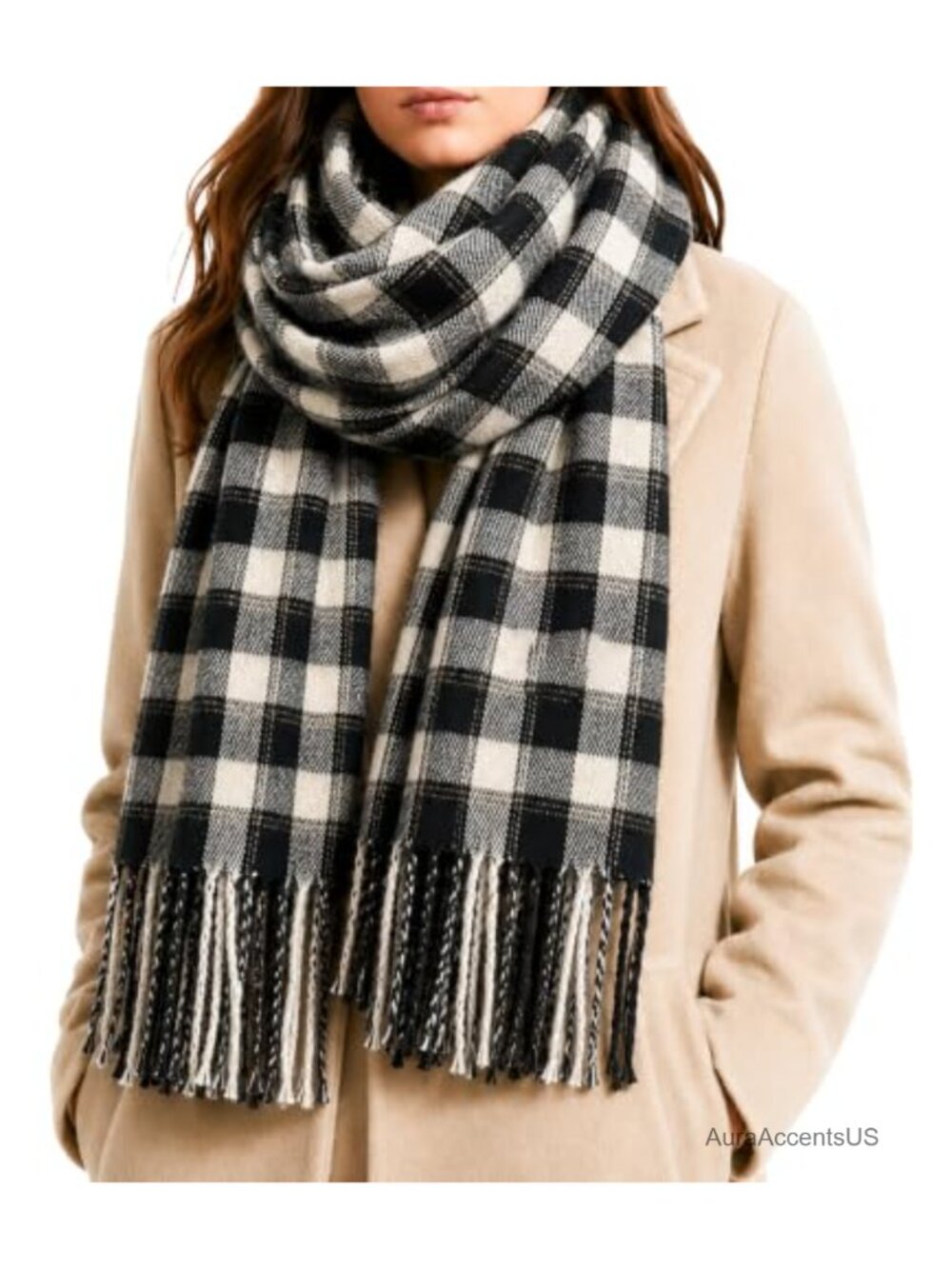 Plaid Scarf Long Fringe Wrap Soft Winter Cold Weather